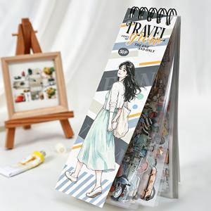 스티커 1권 (50매), 풍부한 패턴 소재 스티커, 여행 캐릭터 PET 스티커 세트, 절단 불필요, 인스타 스타일 핸드메이드 소재, 다이어리 앨범 폰 케이스 여행 가방 데스크탑 장식, 장식 스티커
