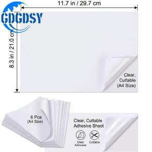 GDGDSY 투명 양면 접착 시트 6개, DIY 공예, 스크랩북킹, 팝업 카드, 사무용으로 적합 - 플라스틱 표면 접착용 재단 가능한 플라스틱 코팅지, 플라스틱 접착지와 호환