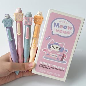 4개/박스 고양이 젤 펜 0.5mm 검정색 속건성 포켓 펜 귀여운 동물 스타일 필기용 펜 학교 사무실용