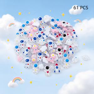 61개 수지 항공 테마 참, DIY 재료, 뒷면 평평한 디자인, 네일 아트 장식용, 우주비행사, 지구, 로켓, 스크랩북킹, 구슬 장식, 주얼리 제작 용품