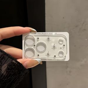 17 Pro Max용 간편한 실버 글리터 3D 펜타그램 렌즈 보호 필름, 풀커버 17 Pro 렌즈 필름, 낙하 방지 강화 후면 카메라 보호