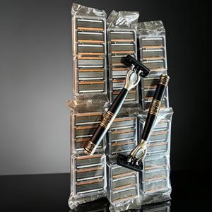 우아한 중국풍 남성용 클래식 안전 면도기 손잡이 (2개) + 금속 면도날 (36개), 6중날 설계, 미끄럼 방지 손잡이와 교체용 면도날 포함 - 수염과 콧수염용으로 이상적 - 완벽한 선물, 수염 관리, 장식용 면도기, 다중날 쉐이빙