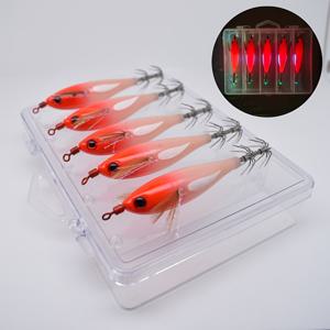 5개/박스 야광 오징어 징 루어, 오징어, 문어, 오징어fish용 - 인조미끼가 포함된 야광 징 키트, 참치, 고등어, 외래어고낚시용 해수/담수 겸용 낚시용품