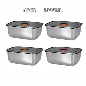 4개(1200ML+1500ml) 스테인리스 스틸 뚜껑 있는 식품 보관 용기, 누수 방지 및 밀폐형 | 스테인리스 스틸 냉동 용기, 밀폐형 도시락 런치박스, 밀프렙, 과일, 간식, 냉동실용