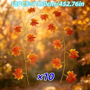 가을 단풍잎 갈ラン드 10개 세트, 총 길이 약 1150cm / 452.76인치, 레드, 오렌지, 옐로우 그라데이션 인조 단풍잎, 가을 걸이형 단풍나뭇가지, 추수감사절 및 할로윈 가정용 벽난로 맨텔 벽 장식, 현관, 계단, 발코니, 에어컨 배관 커버 장식, 야외 안뜰, 파티 장식, 휴일 장식, 집 장식, 미적 장식