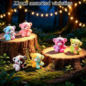 22개 랜덤 혼합 색상 투톤 수지 곰돌이 펜던트, DIY 주얼리 제작용, 팔찌, 목걸이, 귀걸이용 - 초보자와 전문가를 위한 완벽한 핸드메이드 선물 - 주얼리 액세서리 참
