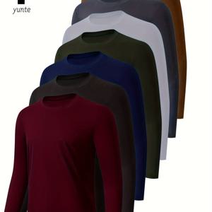 7가지 색상 7개 세트: 다크 레드, 블랙, 네이비 블루, 아미 그린, 화이트, 그레이, 카키 - 남성용 긴소매 크루넥 속건성 셔츠, 피트니스 스포츠웨어, 캐주얼 아웃도어 스포츠웨어, 보디 쉐이핑 운동복