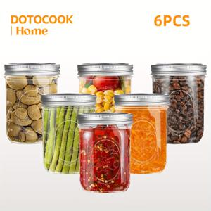 4/6개 500ml/16oz 유리 메이슨 병, 엠보싱 디자인 & 용량 눈금, 재사용 가능한 밀폐 뚜껑, 식품 저장, 보존, 통조림, 건조 식품, 팬트리 정리 & DIY 공예용, 내구성 있는 손세척 주방 필수품, 가정용