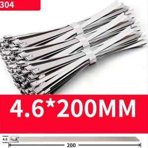 메탈 지퍼 타이 4.6mm 100개입 304 스테인리스 스틸 지퍼 타이 200mm/300mm/400mm/500mm 헤비듀티 다목적 자체 잠금 케이블 타이 - 기계, 차량, 배기 랩핑, 농장, 파이프, 지붕, 케이블 및 야외 펜스용