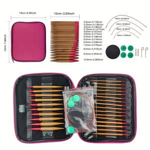 탄화 모소대나무 분리형 원형 뜨개바늘 13쌍/세트, 10cm 알루미늄 팁 교체식 탄화 대나무 원형바늘 세트