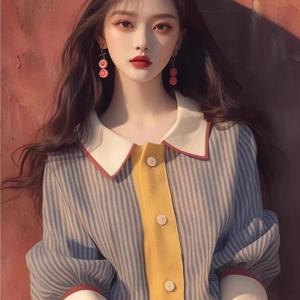 여성 셔츠 배색 카라 블라우스 퍼프소매 벌룬소매 오피스룩 출근룩 데이트룩 러블리 빈티지 페미닌 체형커버 봄 가을 남방