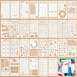 30개 플라스틱 불렛 저널 템플릿, 불렛 저널링용, DIY 스크랩북킹, 캘린더 레이아웃, 불렛 로그 시트, 플래너용 스티커와 호환, 사무실용 플라스틱 시트