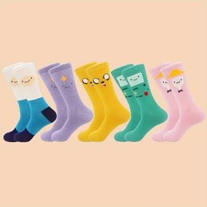 3/5켤레 여성 양말, 워너 브라더스 협력 어드벤처 시리즈 핀, 잭, 고양이 케이크 및 기타 만화 캐릭터, 상상력 넘치는 귀엽고 트렌디한 양말, 데일리룩에 적합