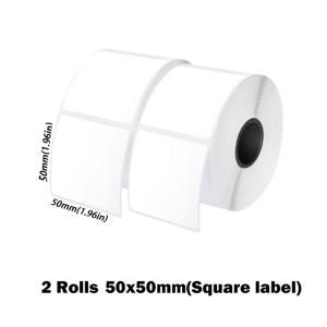 합성 감열 라벨 스티커 2롤 50x50mm, 내유성 찢어짐 방지 자체 접착 라벨, 원형 사각형 듀얼 스타일, 배송 슈퍼마켓 POS 재고 태그 프린터용 감열 스티커 용지 2롤