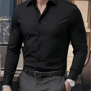 의류 공장 직판 남성용 정장 셔츠 - 주름 방지 포인티드 칼라 긴소매 비즈니스 셔츠, 단색 레귤러 핏, 부드럽고 편안한 원단, 직장, 파티, 사무실에 적합
