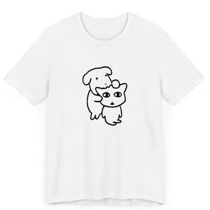 만화 패턴 강아지 프린트, 우아한 여름 반팔 티셔츠, 라운드넥 활용도 높은 디자인