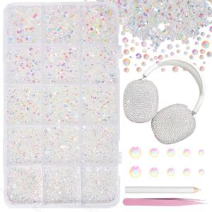 12000개 투명 AB 라인스톤, 베다징 키트용, 2/3/4/5/6mm 혼합 사이즈 젤리 베다징 레진 보석, 공예용 보석 베다징, 공예 얼굴 메이크업 텀블러용 플랫백 라인스톤