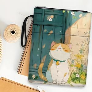 지퍼가 달린 일광욕 고양이 테마의 책 커버, 책 보호 커버, 책 커버, 책 커버, 책 보호 커버, 책 가방, 앞주머니가 있는 인쇄된 책 커버 책 가방, 다기능 책 보관 가방, 학교, 학생, 교사 및 책 애호가에게 적합