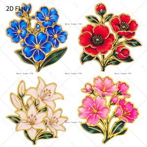 2D 평면, 2D 평면 4개/세트 꽃 라펠 핀 귀여운 꽃무늬 에나멜 핀 및 브로치 배지 핀, 백팩 가방용, 멋진 장식, 친구 선물용, 남성 여성용, 2D 평면