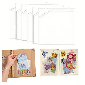 BUNKI 투명 파우치 6개, 보관함, 노트북, 스크랩북 및 바인더 라벨용 - 6x6인치 상단 개구형 접착식 홀더, 파일 폴더, 상자, 종이 정리, 사진, 영수증용 라벨 인서트 포함