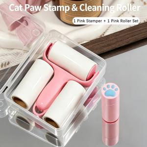 귀여운 고양이 발바닥 미니 네일 아트 스탬핑 몰드 & 보풀 청소 롤러 세트, 투명 젤리 네일 아트 스탬핑 몰드, 교체용 끈적이 롤러 리필, DIY 네일 아트, 살롱, 초보자용 휴대용 네일 아트 스탬핑 도구 키트