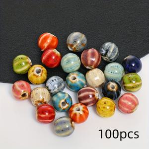 100개 12mm 원형 세라믹 비즈 구멍 비즈 수제 세라믹 비즈 장식 비즈 주얼리 제작용 (색상 랜덤)