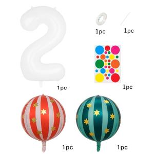 6개 세트 32인치 화이트 디지털 도트 스티커 4D 컬러 블록 라운드 세트, 풍선 3개, 스티커 1개, 리본 1개, 빨대 1개 포함, 결혼식, 기념일, 성인식 파티, 생일 파티, 베이비 샤워, 새해, 사진 소품 및 장식용