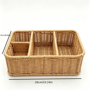 천연 직조 플라스틱 라탄 수납 트레이 - 보석류, 화장품, 향수 진열용 레트로 다중 수납칸 정리 바구니 | 화장대, 부티크 매장 카운터용 개방형 분할 선반 | 소매용 직조 라탄 트레이, 선반 바구니