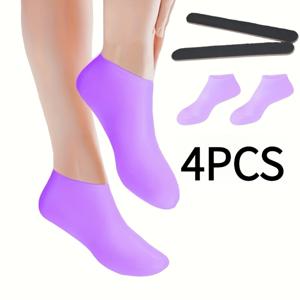 TEY 4개 세트: 여성용 실리콘 양말 2개 + 네일 버퍼 2개 - 먼저 각질을 제거한 후 양말을 착용하여 보습 관리하세요. 발 관리 양말 - 알로에 베라 소프트 젤 보습 양말, 여성용 스파 및 페디큐어에 적합합니다. 보습 및 갈라짐 방지 밑창 양말은 건조한 발, 갈라진 발뒤꿈치, 거친 피부를 부드럽게 합니다