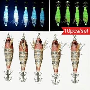 AVLCOAKY UV 수평 오징어 지그 에기 루어 10개 - 야광 어둠 속에서 빛나는 바다낚시용, 바닷물/민물용 墨魚 및 문어 미끼, 야광 색상 UV/에기 태클, 참치, 고등어, 게임피쉬용 수평 지깅