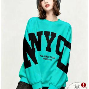 [프린팅 디자인 - 무질감] 여성용 패션 스웨트셔츠, NYC & 프린팅, 버시티 스타일, 혼합 색상, 다양한 사양 선택 가능, 휴가용 & 데일리웨어