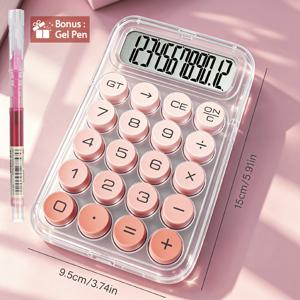 신학기 세트 계산기 (무료 펜 포함), 투명 그라데이션 계산기 - 미니, 휴대용, 12자리 빅 스크린, 선명한 기계식 키, 튼튼한 컬러 버튼. 학생에게 적합, 사무실 책상에 완벽. 당신의 새로운 최고의 데스크탑 필수품