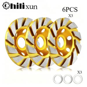 HILIXUN 4인치 콘크리트 스톤 세라믹 터빈 그라인딩 컵 휠 6개입, 12날 헤비 앵글 그라인딩 휠, 앵글 그라인더에 적합