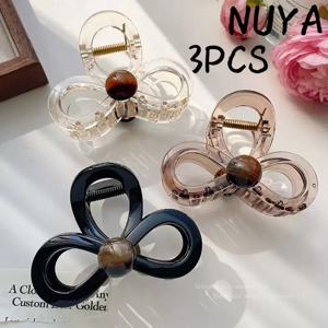 NUYA 속이 빈 더블 플라워 헤어 집게 클립 3개, 아크릴 비즈 장식 미끄럼 방지 �头发 올림머리용 바레트, 여성용, OPP 봉투 포장, 데일리 사무실 데이트 웨딩 여행용 헤어 액세서리, 그녀를 위한 완벽한 생일 휴일 보상 선물