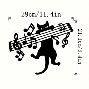 현대적인 금속 고양이 악보 벽 장식 - 트레블 클래프 & 음표 실루엣 디자인, 피아노 선생님 및 음악 애호가를 위한 인테리어/야외용 데코, 전기 필요 없음, 재미있는 예술적 감각의 고양이 벽 아트, 쉬운 설치 디자인