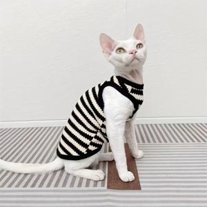 봄, 여름, 가을, 겨울용 고양이 조끼 옷 1개, 여름철 에어컨 방 또는 면도 후 착용에 적합. 스피닉스, 털없는 고양이, 데본렉스 및 기타 고양이에게 적합. 디자인 감각, 레트로, 탄성