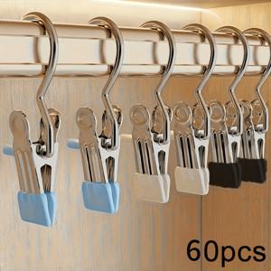 60PCS 스텐 후크 클립 집게 고리 치마 바지 옷걸이 빨래집게 옷걸이 집게 논슬립 후크 바지 걸이 모자 양말 다용도 초강력 외집게