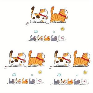 고양이 패턴 열전사 스티커 3개, DIY 다리미 부착 아플리케, 티셔츠 제작용, 베개 장식용 - 멀티 컬러, 내구성 있는 세탁 가능한 플라스틱 DIY 스티커, 티셔츠, 스웨트셔츠, 청바지, 가방, 베개, 모자에 적합, 다리미 열전사지