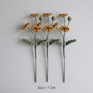 3개 코바늘 데이지 꽃 수제 니트 털실 꽃다발 인조 꽃 줄기 야생화 장식 부드러운 직조 원단 꽃, 홈 데코 꽃병 필러 테이블 센터피스 웨딩 생일 파티 사무실 침실 봄 여름 선물