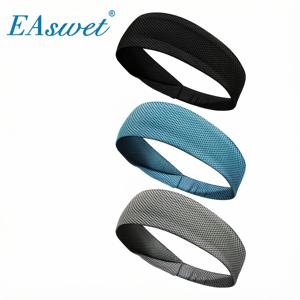 EAswet 아웃도어 스포츠 헤어밴드 3개, 속건성 통기성 아이스감촉 헤어밴드, 아이스 실키 섬유 원단, 흡습성 신축성 땀받이, 남녀공용, 달리기, 요가, 테니스, 피트니스 트레이닝용으로 이상적
