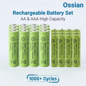 24개입 (12AA300 및 12AAA2500) 오시안, 대용량 1.2V 충전식 니MH 배터리 AA 300mAh AAA 2500mAh 리모컨, 장난감, 손전등, 디지털 카메라, 알람 시계, 무선 마우스, 키보드, 게임 컨트롤러, 헤드램프용