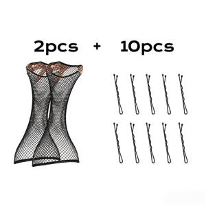 2+10개 2개 검정색 오픈엔드 메쉬 가발캡 + 10개 웨이비 보비핀, 좁은 탄성 밴드, 긴 머리용 가발캡, 할로윈, 코스프레 및 일상적인 가발 착용용