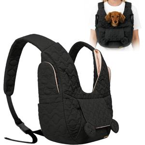 강아지 캐리어 가방 (최대 10kg), 소형견용 강아지 가방, 강아지 백팩, 핸즈프리 강아지 캐리어, 산책, 외출 및 여행을 위한 조절 가능한 스트랩이 있는 앞면 휴대형 강아지 슬링, 블랙