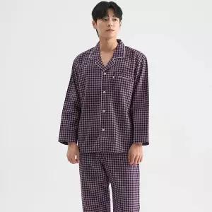 [보리보리/메이플라워]깅엄체크 남성 긴팔 플란넬 면 잠옷 세트