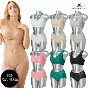 마담엘레강스 [방송히트]003 편안한 빅사이즈 보정 노와이어 브라6종 팬티 6종 패키지 75A 100B)