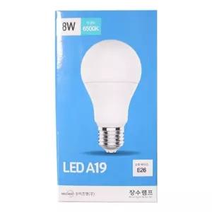 장수램프 LED A19 E26 전구 8W(주광색)6500K