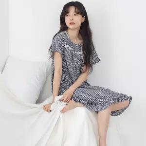 메이플라워 엔틱블루 여성 여름 반팔 순면 아사면 원피스 잠옷 147746