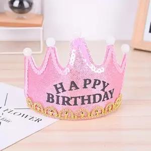 [RG83MO13]부직포 글리터 LED생일 왕관 머리띠 핑크