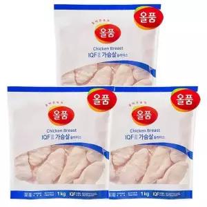 [하프클럽/기타]올품 IQF 닭가슴살 슬라이스 3kg (1kg x 3봉)