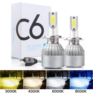 2PCS C6 Led 자동차 헤드 라이트 H7 LED H4 전구 H8 H1 H3 9005 880 881 램프 안개등 아이스 블루 화이트